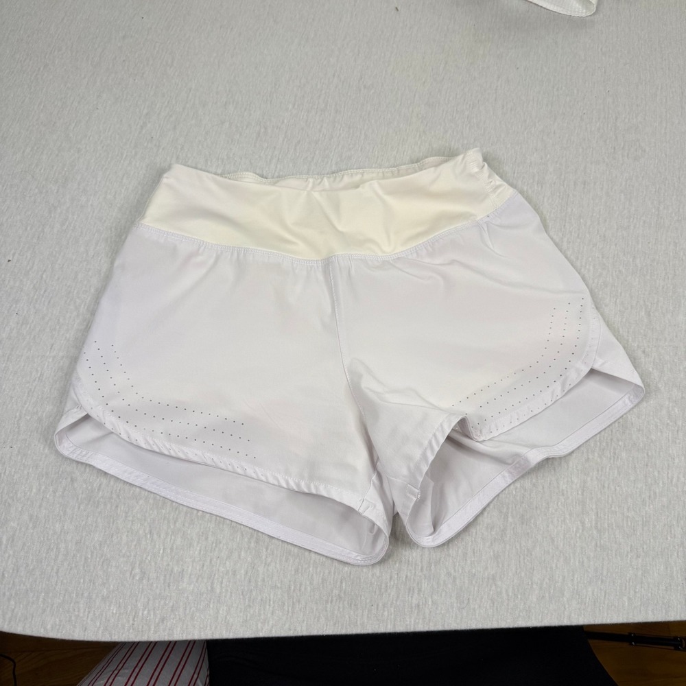 as revival  Running Shorts White Perforated Trim High‎ Waist Athletic Women S